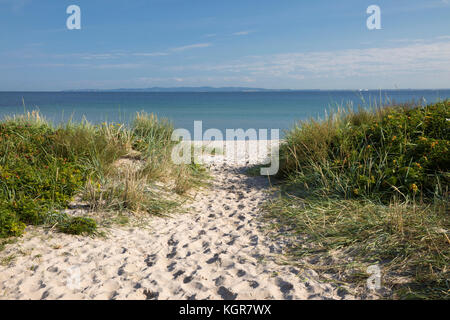 Hornbæk Plage avec sable blanc et fin et des dunes de sable avec la mer bleue derrière, Hornbæk, le Kattegat, la Nouvelle-Zélande, le Danemark, Europe Banque D'Images