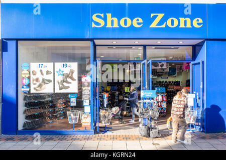 Zone de chaussures boutique, Nottingham, England, UK Banque D'Images