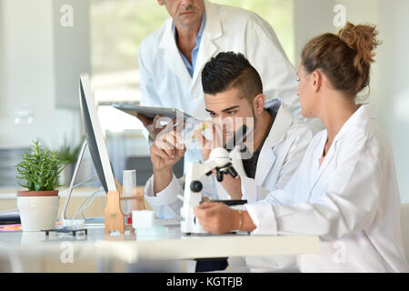 Les étudiants en biologie assisteront à la formation avec le microbiologiste Banque D'Images