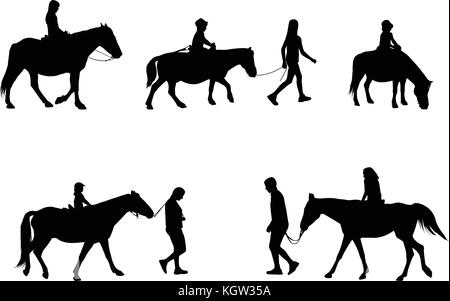 Les enfants de l'équitation - vector silhouettes Illustration de Vecteur