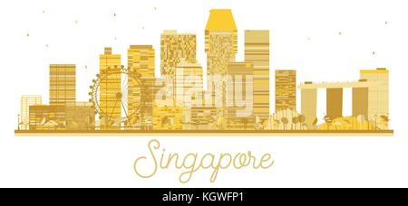 Singapore City skyline silhouette d'or. Vector illustration. Concept de voyages d'affaires. Paysage urbain de Singapour avec des points de repère. Illustration de Vecteur