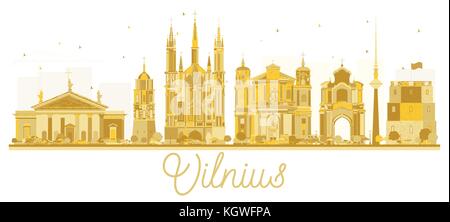 La Lituanie Vilnius City skyline silhouette d'or. vector illustration. business travel concept. vilnius cityscape avec repères. Illustration de Vecteur