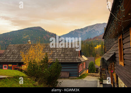 Maisons historiques dans le village de zdiar dans les Hautes Tatras Banque D'Images
