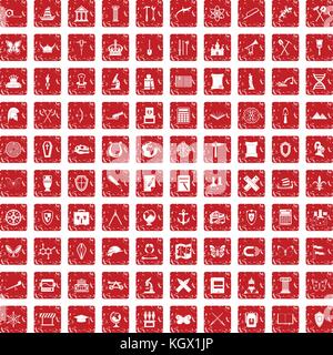 Archéologie 100 icons set rouge grunge Illustration de Vecteur