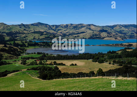 De beaux paysages autour de Akaroa Harbour, la péninsule de Banks, île du Sud, Nouvelle-Zélande Banque D'Images