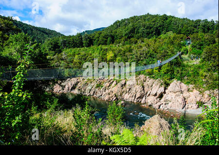 Long pont suspendu sur la gorge de buller, île du Sud, Nouvelle-Zélande Banque D'Images