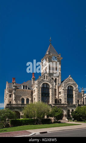 Palais de justice du comté de Victoria (1892), de style néo-roman, à De Leon Plaza, Victoria, Texas, États-Unis Banque D'Images