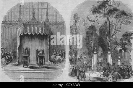 Trône dans King's College Chapel ; St. John's Gate. Cambridgeshire 1843. L'Illustrated London News Banque D'Images