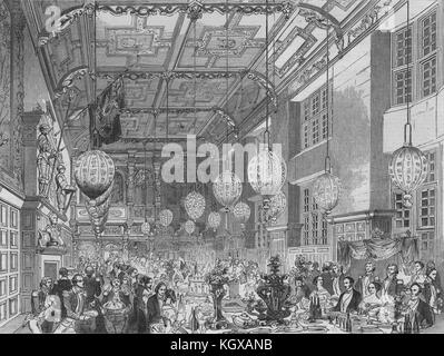 La reine Victoria à Hatfield House. La grande salle du banquet. 1846 Hertfordshire. L'Illustrated London News Banque D'Images