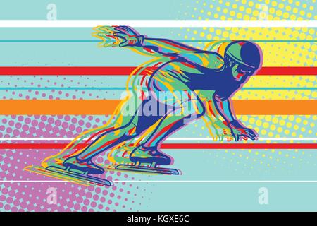 Le patinage de vitesse, patineur sur la glace, les sports d'hiver. comic cartoon style pop art retro vector illustration Illustration de Vecteur