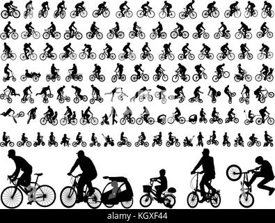 106 cyclistes de haute qualité - vector silhouettes Illustration de Vecteur