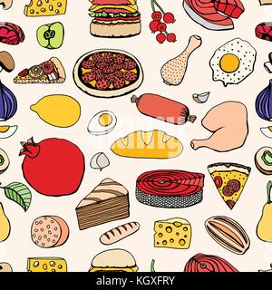 Couleur transparente vector hand drawn cartoon alimentaire Contexte Illustration de Vecteur