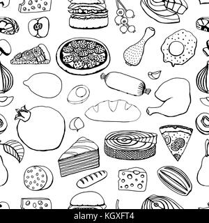 Monochrome transparente vector hand drawn cartoon alimentaire Contexte Illustration de Vecteur