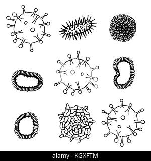 Les microbes et les virus. vintage design set. isolated hand drawn vector illustration. Illustration de Vecteur