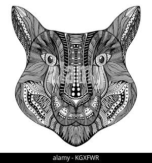 Zentangle tigre stylisé visage. hand drawn doodle vector illustration isolé sur fond blanc. esquisse pour makhenda indien tatouage ou design. Illustration de Vecteur