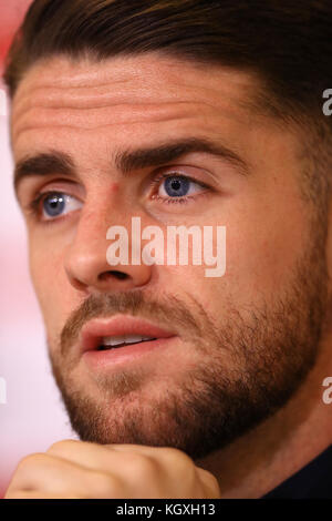 Robbie Brady, de la République d'Irlande, lors de la conférence de presse au stade Parken, à Copenhague. Banque D'Images