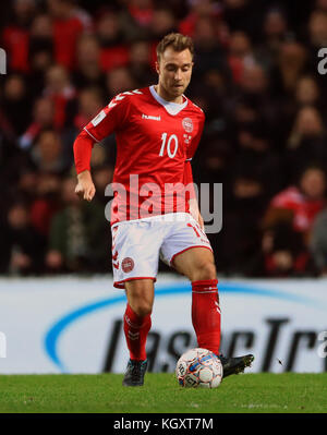 Christian Eriksen au Danemark lors de la coupe du monde de la FIFA, lors du match de qualification de la première jambe au stade Parken, à Copenhague. APPUYEZ SUR ASSOCIATION photo. Date de la photo: Samedi 11 novembre 2017. Voir PA Story FOOTBALL Republic. Le crédit photo devrait se lire comme suit : Tim Goode/PA Wire. . Banque D'Images