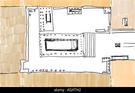 Collection de différents dessins architecturaux et croquis d'urbanisme Banque D'Images