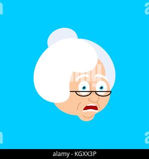 Grand-mère salut peur face à face. avatar mamie oh mon dieu icônes emoji. vector illustration Illustration de Vecteur