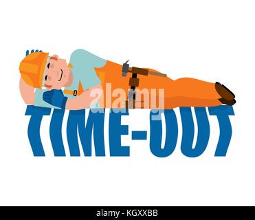 Temps d'emploi. builder dormir isolés. pause dans le temps de travail. travailleur au casque de protection endormi. vector illustration. Illustration de Vecteur