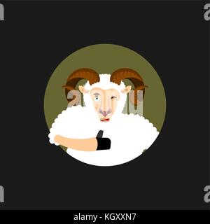 Ram Thumbs up et des clins d'Emoji. sheep farm animal heureux caractères emoji. vector illustration Illustration de Vecteur