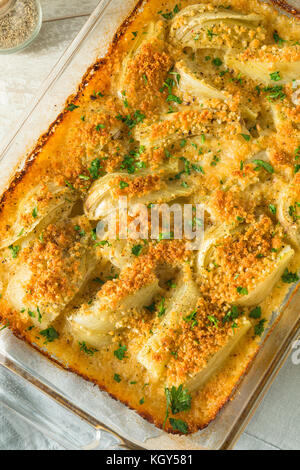 Fromage fait maison gratin de fenouil au parmesan et au persil Banque D'Images