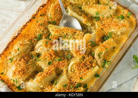 Fromage fait maison gratin de fenouil au parmesan et au persil Banque D'Images