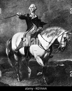 Bataille de Trenton 8 Décembre 1776 - Un imprimé 1909 portrait de George Washington à cheval à la bataille de Trenton, New Jersey, 8 décembre 1776 dans la guerre d'Indépendance Américaine Banque D'Images