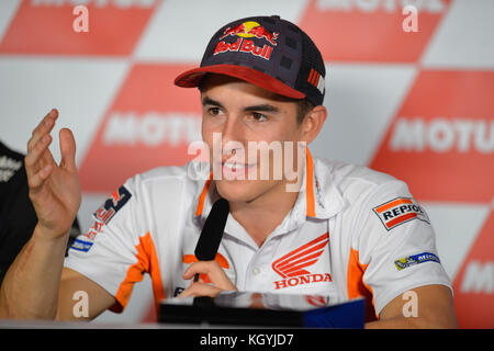 #93 Marc Marquez (Espagnol) Repsol Honda Team Honda lors de la conférence de presse du Gran Premio Motul de la Comunitat Valenciana, circuit de Ricardo Tormo, Valence, Espagne. Samedi 11 novembre 2017. Banque D'Images