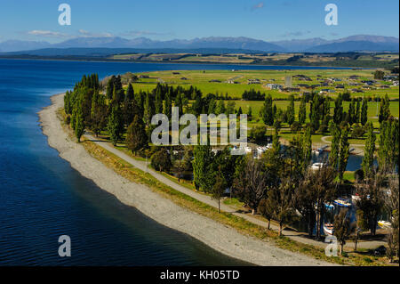 Vue aérienne de Te Anau, fjordlands, île du Sud, Nouvelle-Zélande Banque D'Images