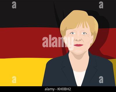 Novembre 11, 2017 illustration éditoriale d'un portrait de la chancelière d'Allemagne Angela Merkel sur fond isolé Illustration de Vecteur