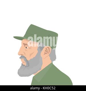 Novembre 11, 2017 éditorial. Illustration de Fidel Castro - l'ancien président de Cuba sur fond blanc. Illustration de Vecteur