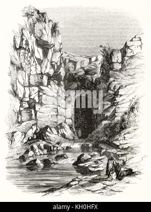 Vue ancienne de Romuel Cascade, près de Constantine, Algérie. Par auteur non identifié, publ. sur Magasin Pittoresque, Paris, 1847 Banque D'Images