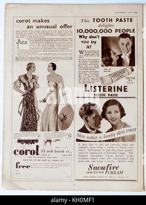 En 1930, Page Advertsing Magazine hebdomadaire de films Banque D'Images