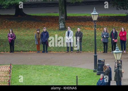 Cardiff, Wales, UK. Nov 11, 2017. le jour de l'armistice le silence est observé sur le terrain du souvenir au château de Cardiff. crédit : mark hawkins/Alamy live news Banque D'Images