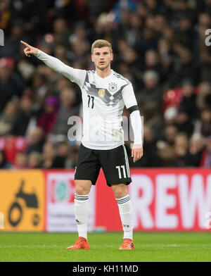 Londres, Grossbritannien. 10 novembre 2017. Timo WERNER (GER) geste, geste, Fussball Laenderspiel, Freundschaftsspiel, Angleterre (ENG) - Allemagne (GER), AM 10.11.2017 in London/ Grossbritannien. |utilisation dans le monde entier crédit : dpa/Alamy Live News Banque D'Images