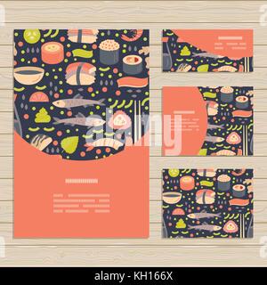 Jeu de cartes sur les sushis japonais thème. motif clippé avec masque de découpe et est entièrement modifiable dans le programme adobe illustrator Illustration de Vecteur