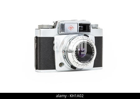 Agfa Silette SL 35mm Caméra viseur avec Prontor SLK objectif 50 mm, 1957, isolé sur un fond blanc. Banque D'Images