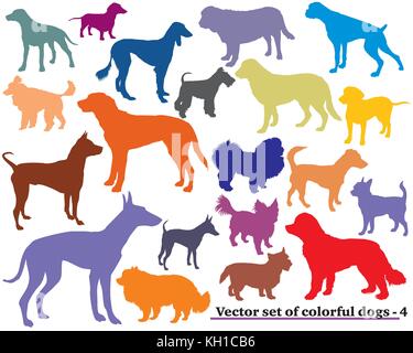 Vector set de chiens de races différentes isolées colorés silhouettes sur fond blanc. partie 4 Illustration de Vecteur