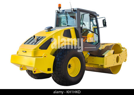 Street road roller jaune isolated over white with clipping path Banque D'Images