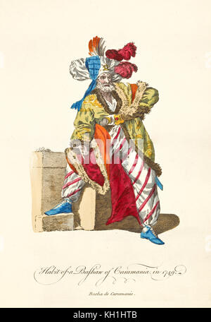 Vieux illustratiion de Caramania Pasha (Sud de l'Anatolie) en vêtements traditionnels en 1749. Par J.M. Vien, publ. T. Jefferys, Londres, 1757-1772 Banque D'Images