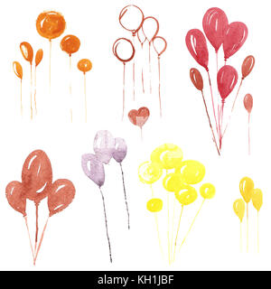 Ballons. aquarelle set. isolé sur fond blanc. illustration dessiné à la main. Banque D'Images