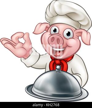 Personnage de dessin animé Pig Chef Illustration de Vecteur