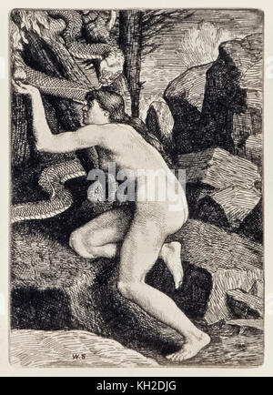'Eve tentés par Satan sous la forme d'un serpent' de 'Paradis perdu' de John Milton (1608-1674) une série de 12 illustrations gravées par William Strang (1859-1921). Voir plus d'informations ci-dessous. Banque D'Images