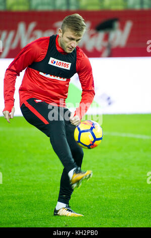 Gdansk, Pologne. 12 Nov, 2017. Jakub Blaszczykowski, le milieu de l'équipe nationale de Pologne, au cours d'une formation de l'équipe de football nationale polonaise sur Stadion Energa Gdansk avant demain match amical contre l'équipe nationale de football du Mexique à Gdansk, Pologne. 12 novembre 2017 Crédit : Wojciech Strozyk/Alamy Live News Banque D'Images