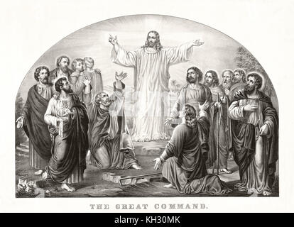 Vieille illustration Jésus Christ prêchant son amour grand commandement de disciples. Par Currier & Ives, publ. à New York, 1849 Banque D'Images