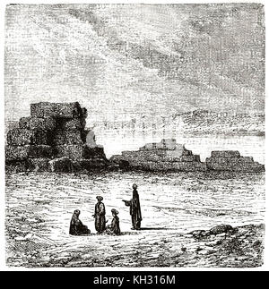 Vue ancienne de l'île d'Arwad remparts, la Syrie. Par De Bar après Lockroy, publ. sur le Tour du Monde, Paris, 1863 Banque D'Images