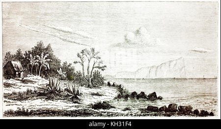Vue ancienne de grand mapou Bay, Ile Maurice. Par Erny, publ. sur le Tour du Monde, Paris, 1863 Banque D'Images