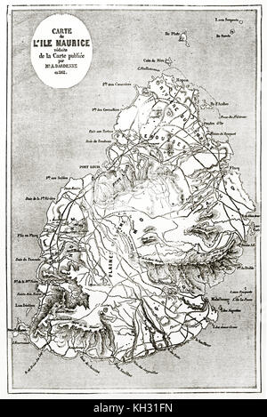 Ancienne carte de l'Ile Maurice. Par Erhard et Bonaparte après Dardenne, publ. sur le Tour du Monde, Paris, 1863 Banque D'Images