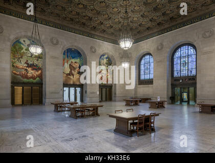 Adam Strohm Hall, le livre original salle de naissance, à l'intérieur de la Bibliothèque publique de Detroit sur Woodward Avenue à Detroit (Michigan) Banque D'Images